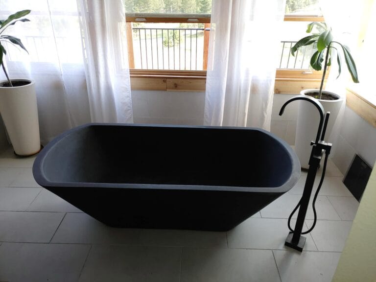 Gallery | Imperial Plumbing LLC Freestanding black soaking tub installation