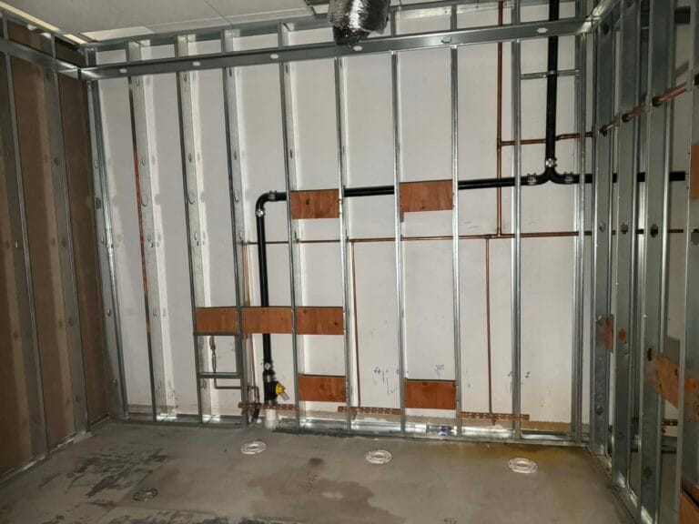 Gallery | Imperial Plumbing LLC Copper supply and drain rough-in in a steel-stud wall