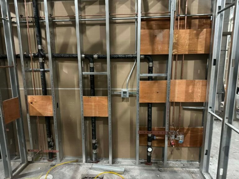 Gallery | Imperial Plumbing LLC Copper water supply rough-in in a steel-stud wall