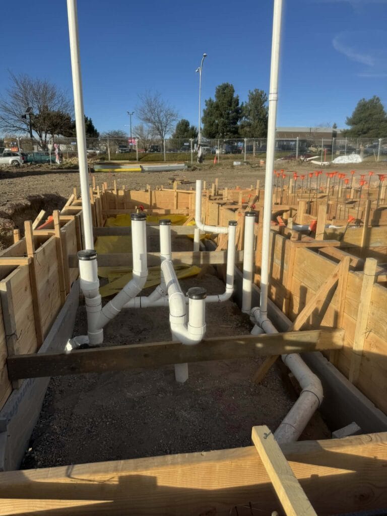 Gallery | Imperial Plumbing LLC Underground drain rough-in in a foundation trench